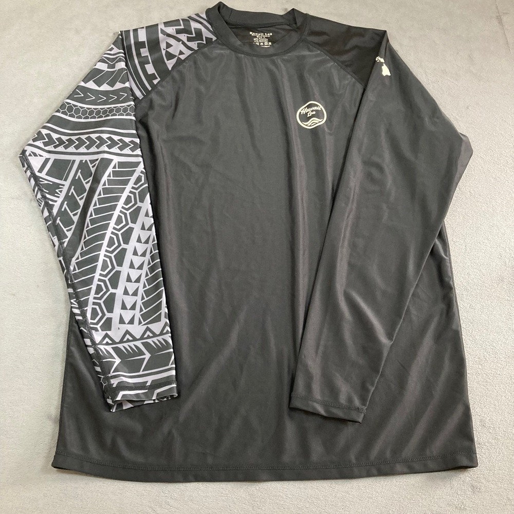 Hawaii Loa Mens Rash Guard Long Sleeve Tribal Print Black Gray Size Large L